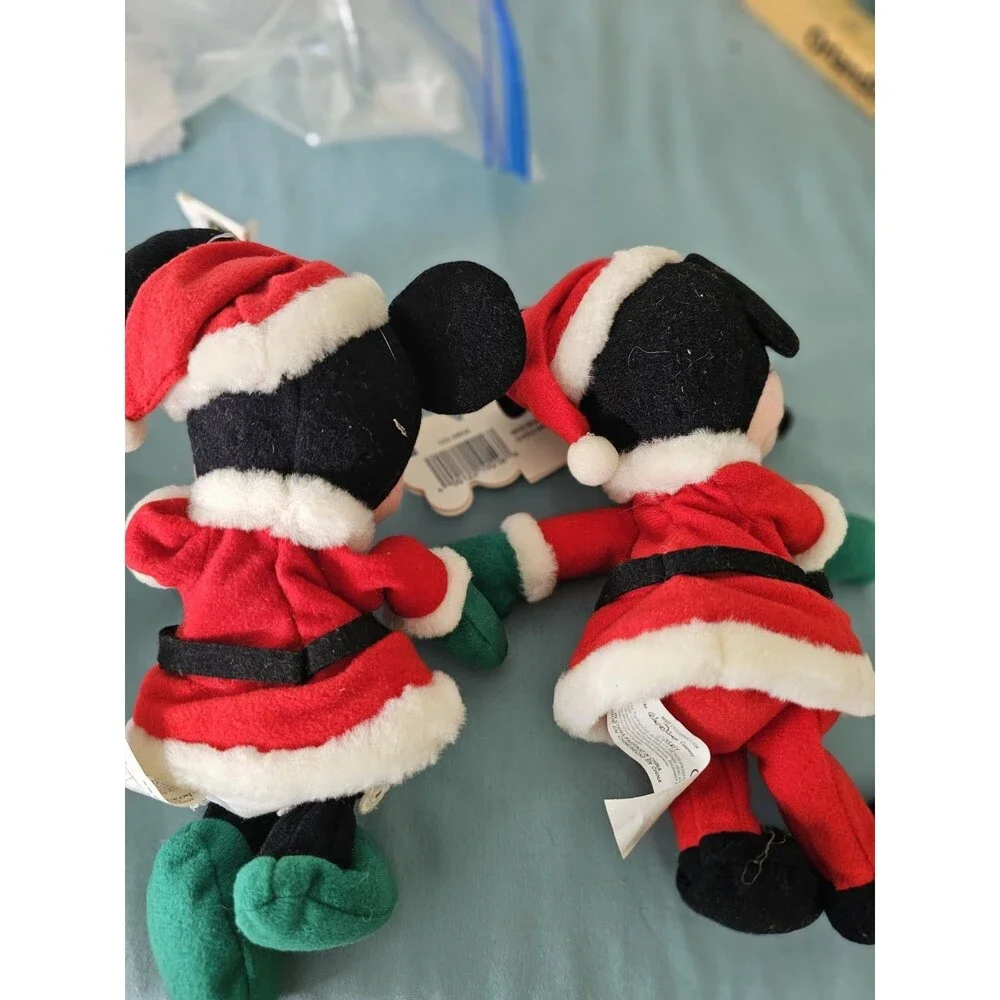 VTG Disney Store Santa Mickey & Minnie Mouse Mini Bean Bag Christmas Plushes